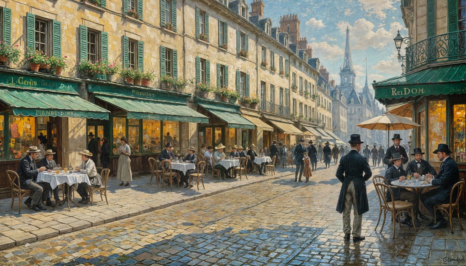 Parisian Cafe Scene in Impressionist Style