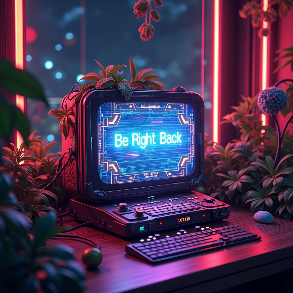 Neon Gaming Console with Be Right Back Screen