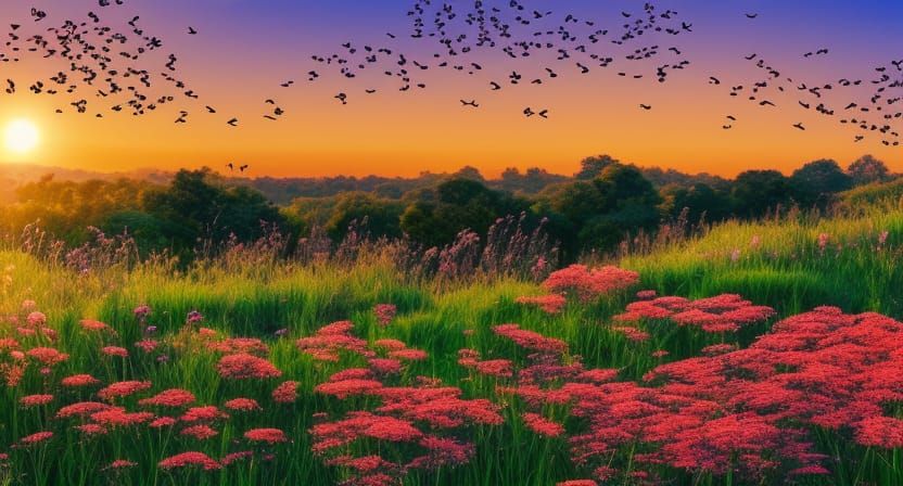 Birds Flying Towards a Golden Sunset