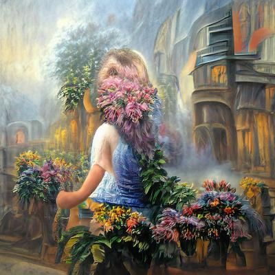 Ethereal Girl with Flowers, Luminism Style