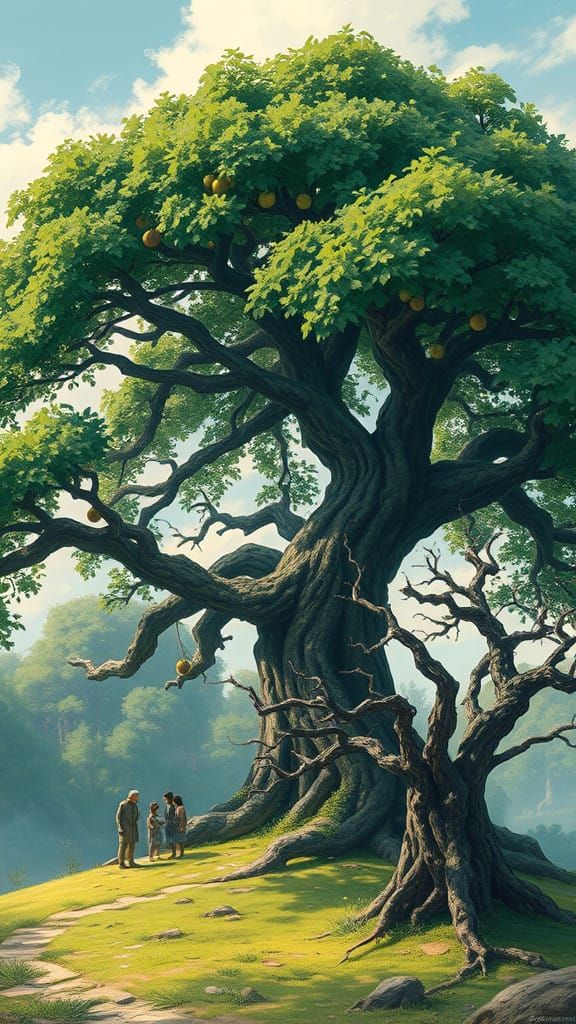 Majestic Emerald Tree Shelters People in Whimsical Shade