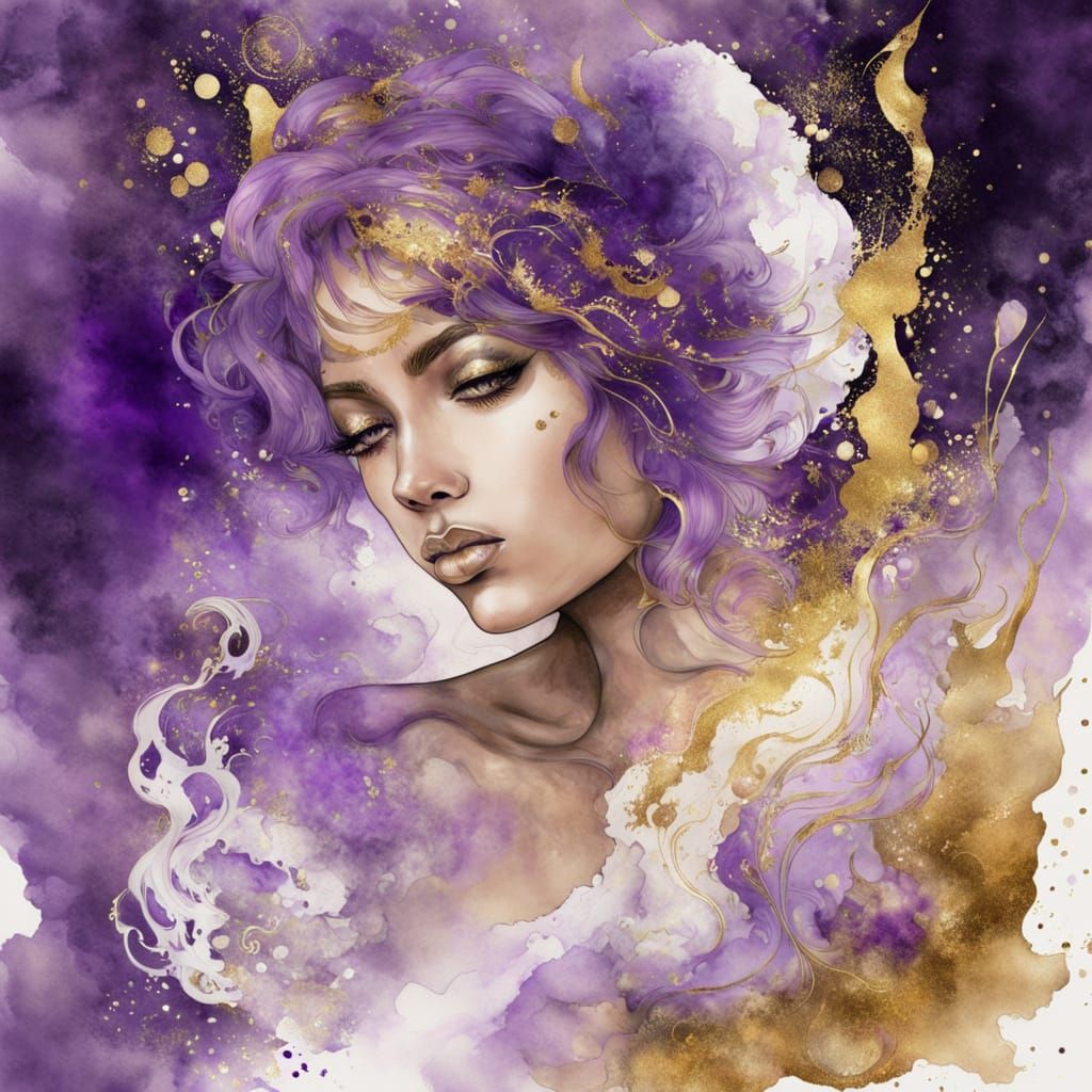 Ethereal Woman in Alcohol Ink Splash Art