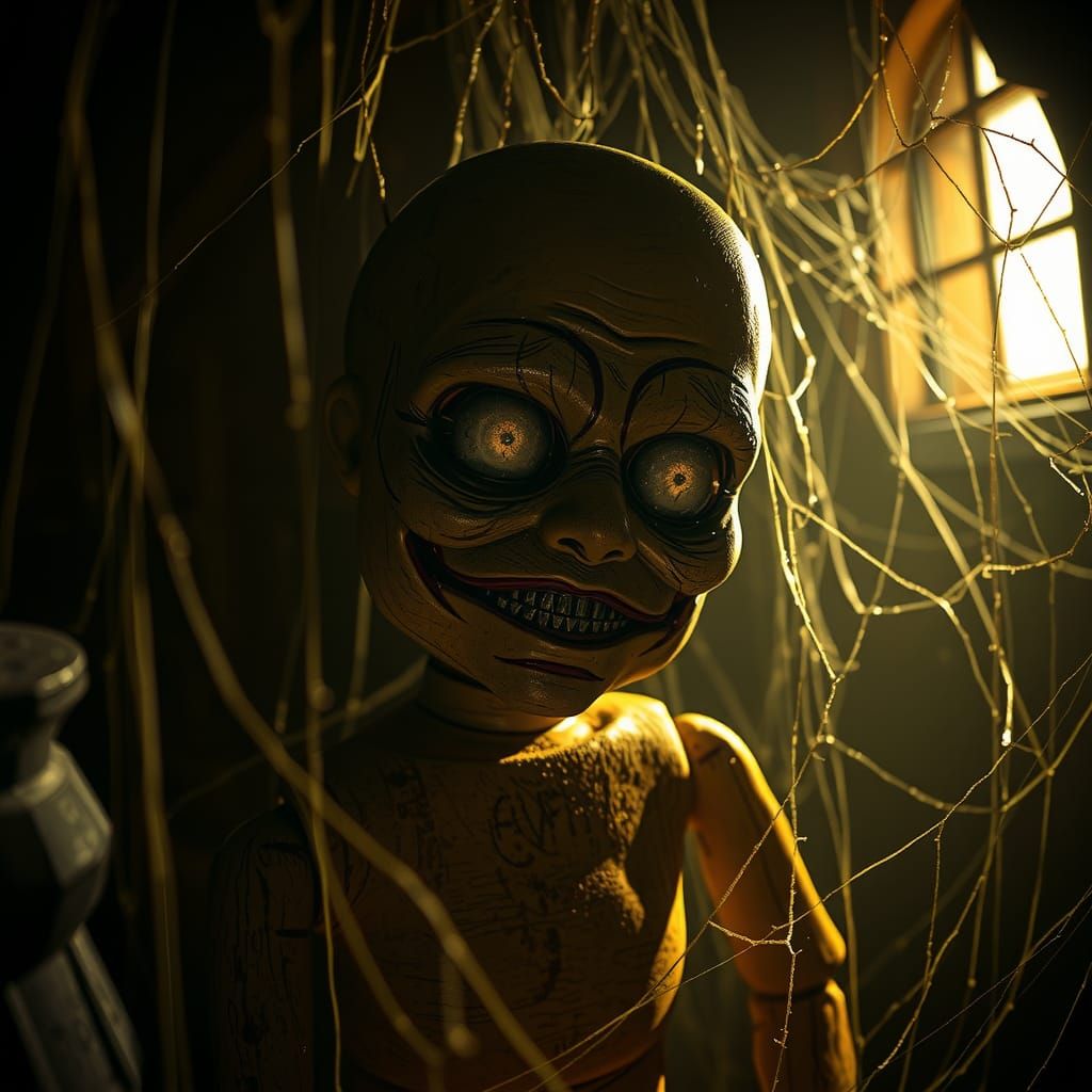 Creepy Haunted Ventriloquist Dummy in Gothic Horror Style