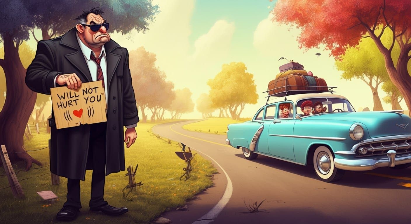 Cartoon Villain's Roadside Assurance in Looney Tunes Style