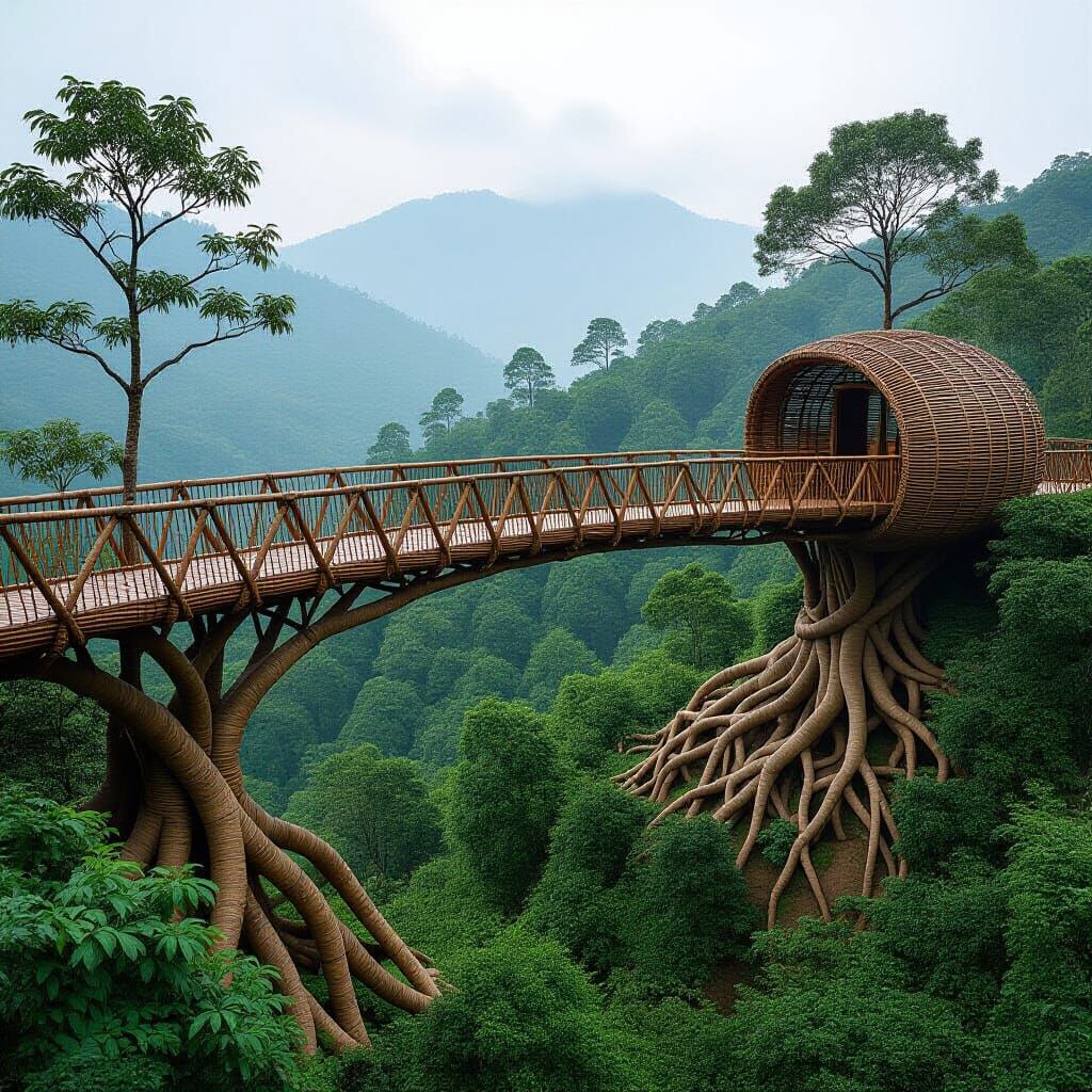 Organic Root Bridge Inspired by Miyazaki, Mead, and Stalenha...