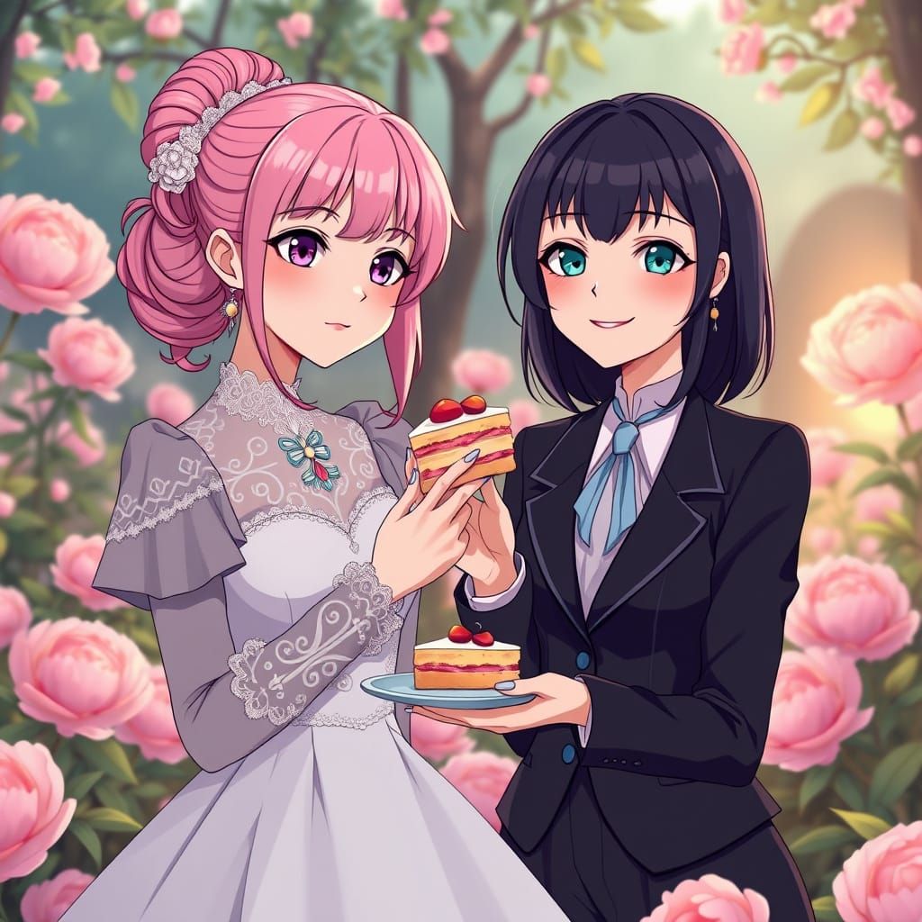 Gothic Wedding Scene in Anime Style