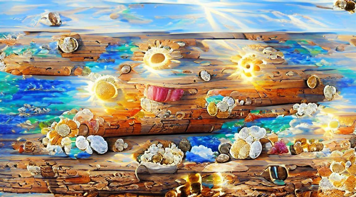 Jeweled Treasure Chest on Sunny Beach, Detailed Painting