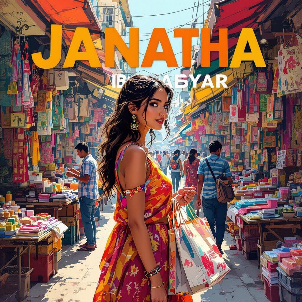 Vibrant Woman Shopping at Bangalore Bazaar, Digital Art