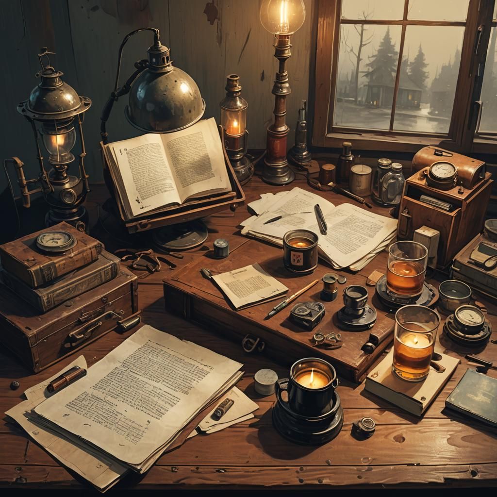Intimate Antique Desk Scene in Painterly Style