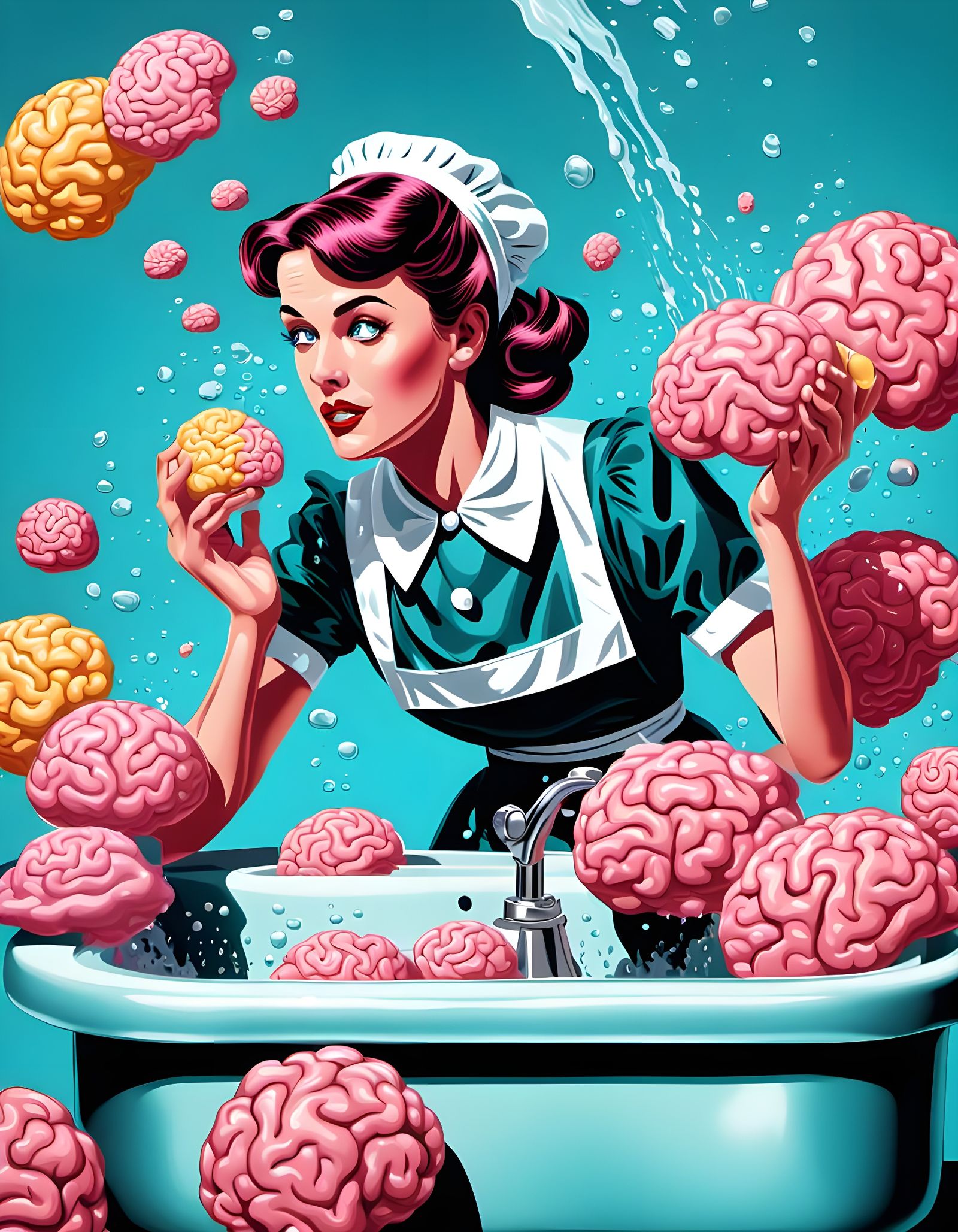Retro Pop Art Maid Washing Brains Illustration