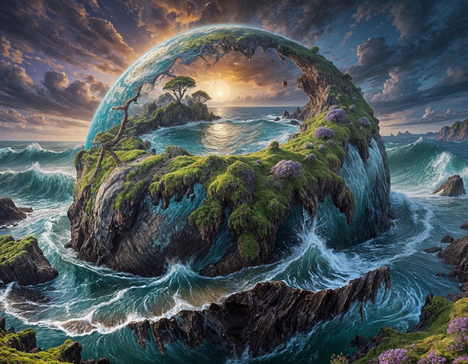 Weathered Earth Above Cursed Sea: Digital Expressionism