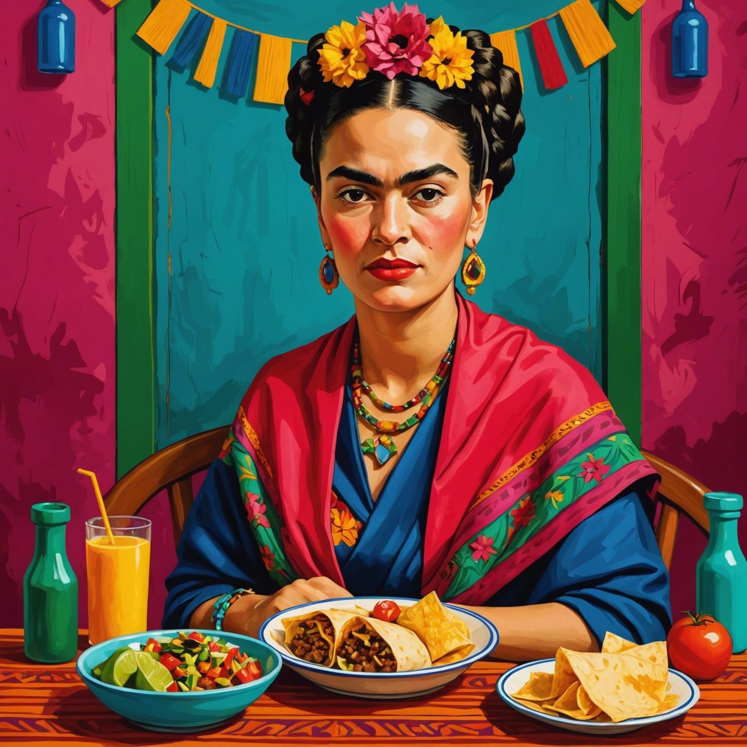 Surreal Portrait of Woman with Mexican Cuisine