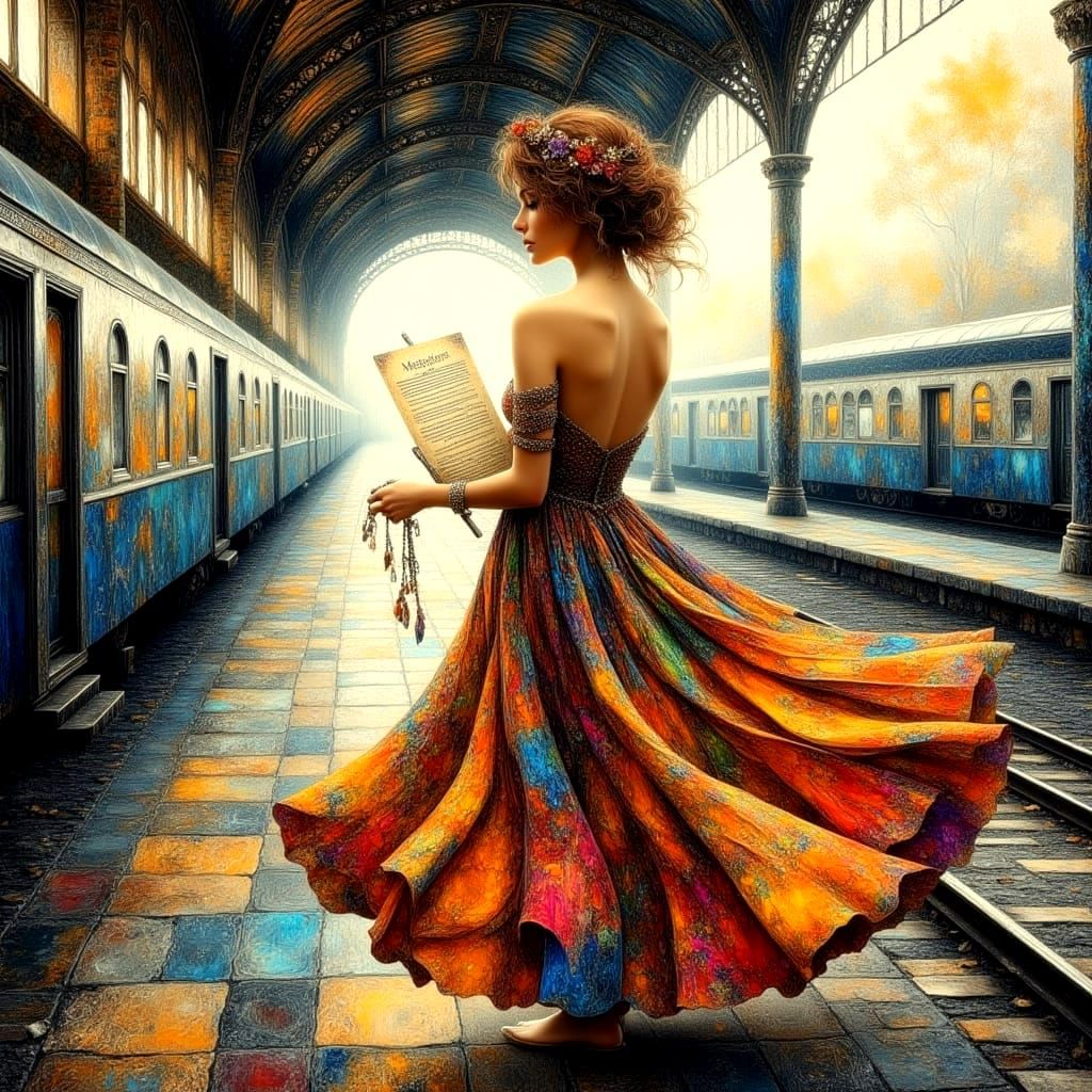 Bohemian Impasto Painting: Woman Awaits Traveler