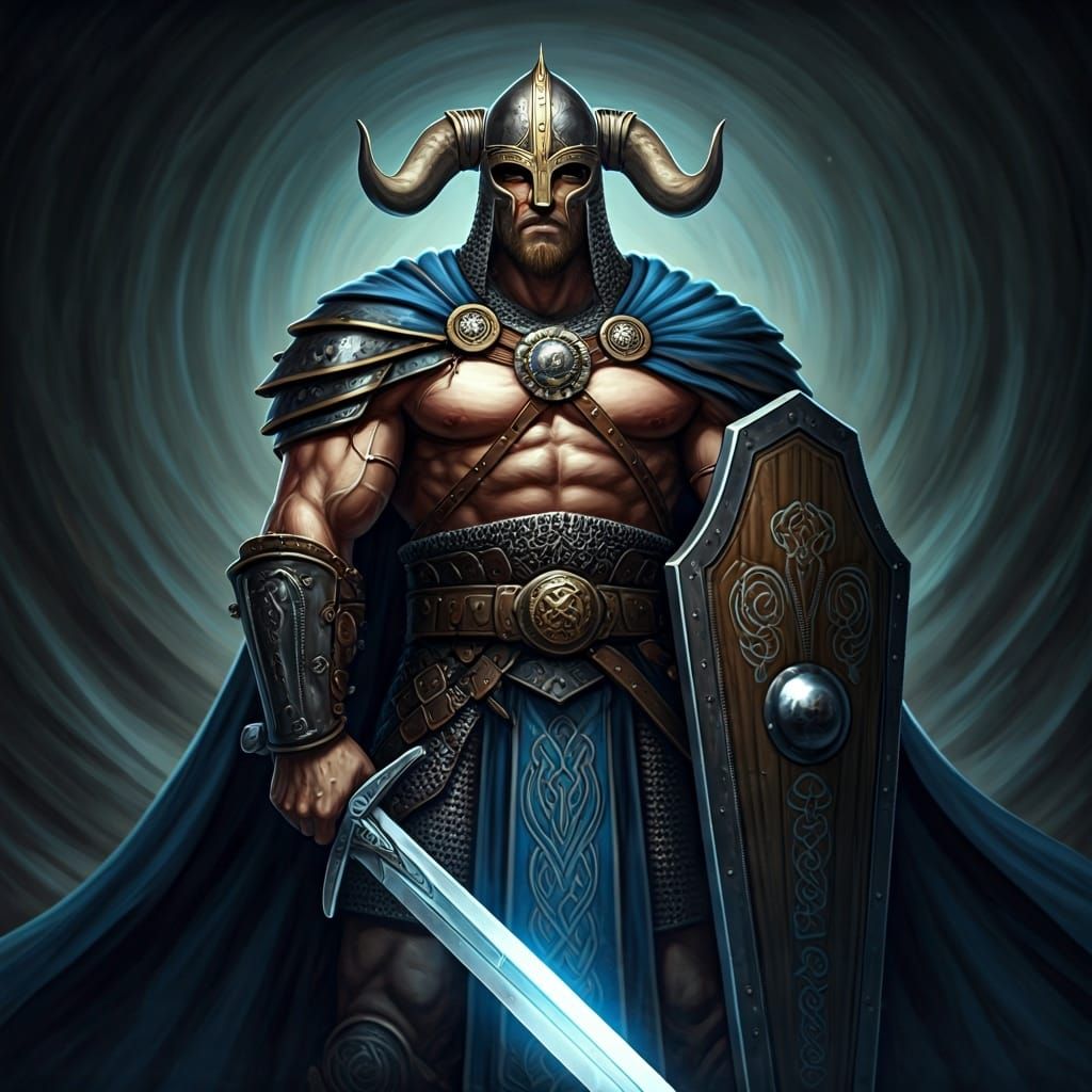 Epic Medieval Warrior with Sword and Shield