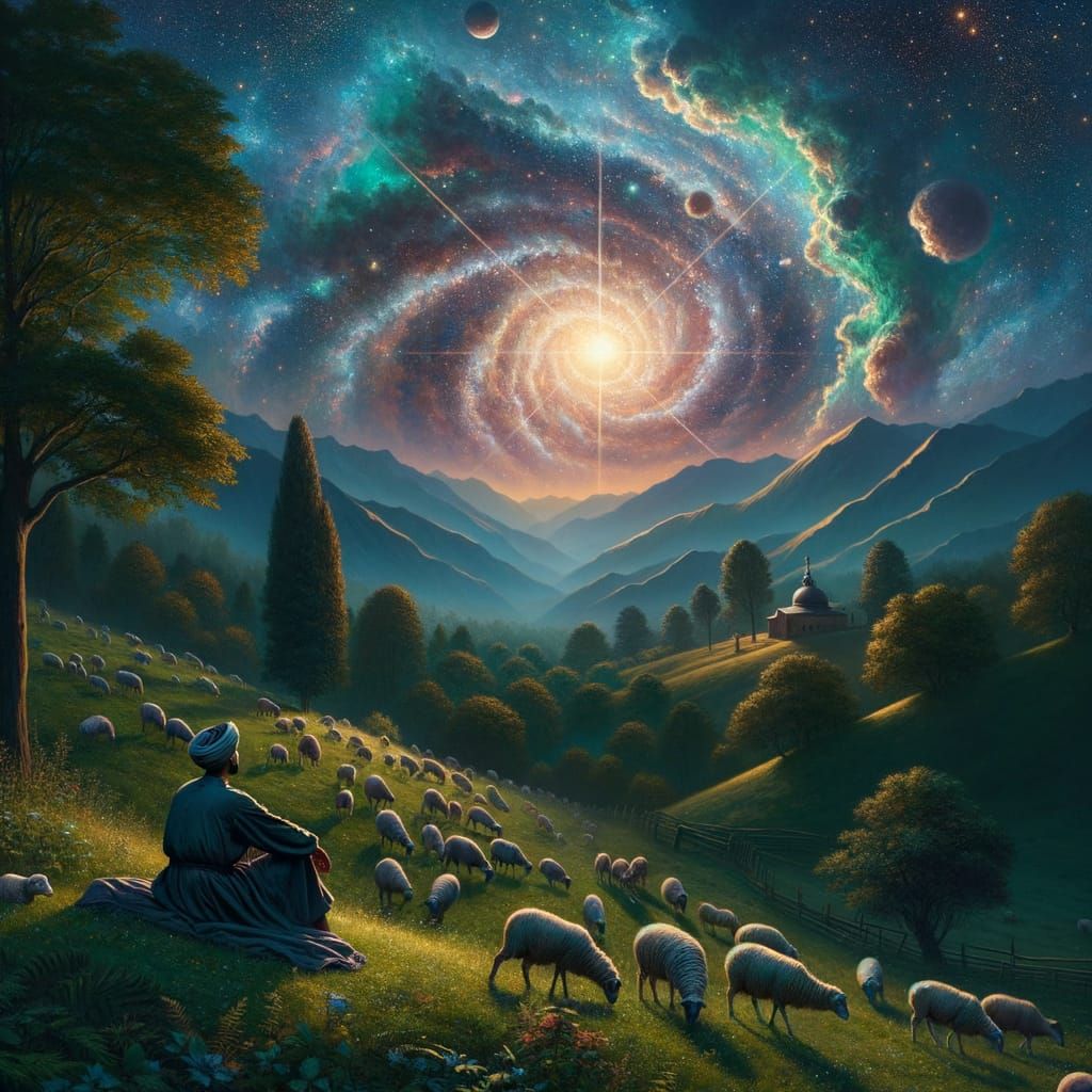 Gay Man Gazes at Cosmic Sky Over Rural Landscape