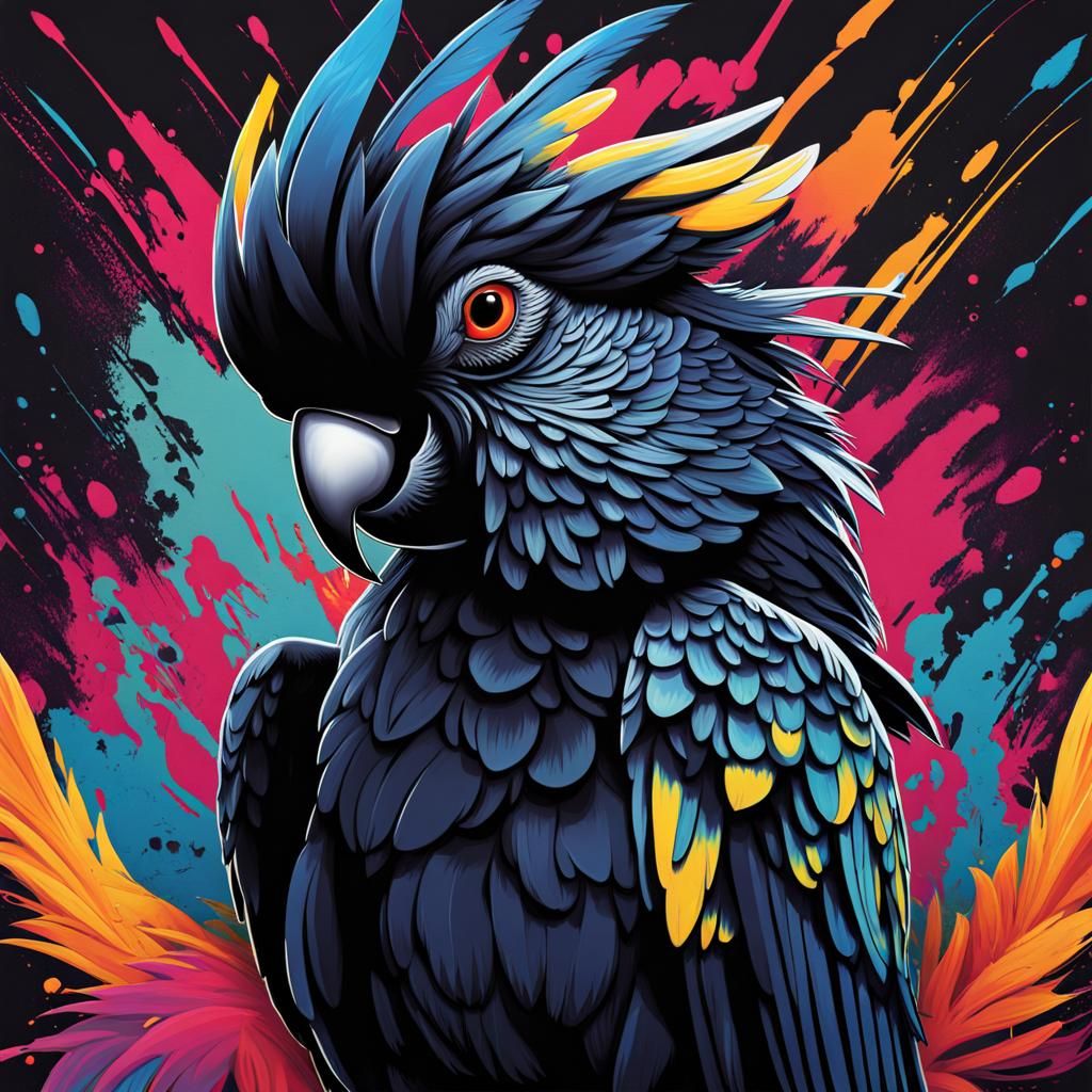 Black Cockatoo T-Shirt Design in Graffiti Art Style