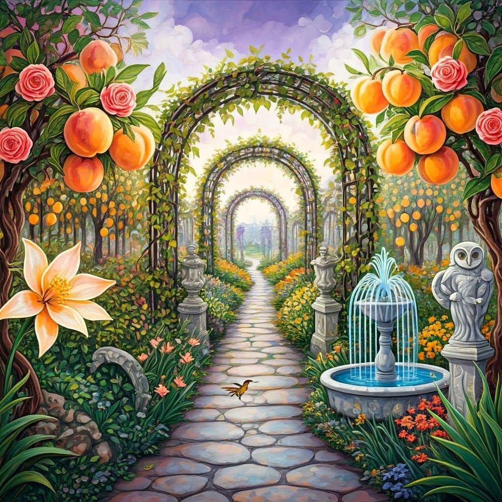 Dreamlike Glass Garden Paradise in Vibrant Colors