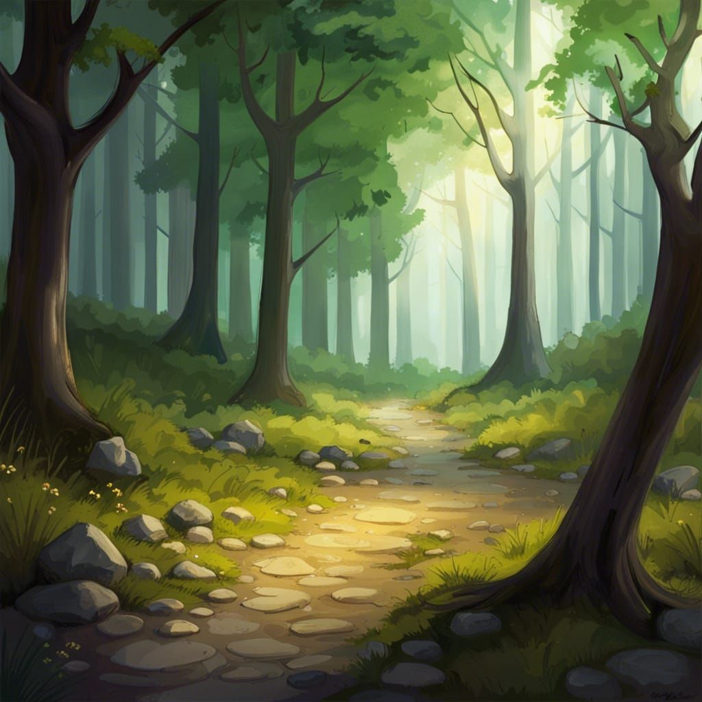 Tranquil Forest Scene with Memorial