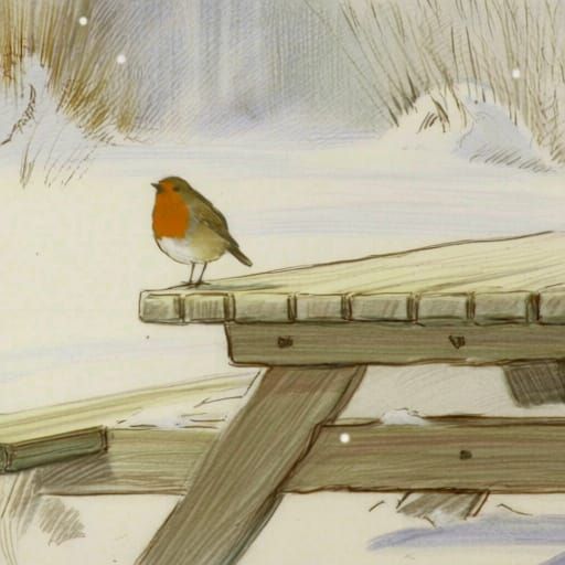 Robin in Winter Landscape: Pencil Sketch Watercolour