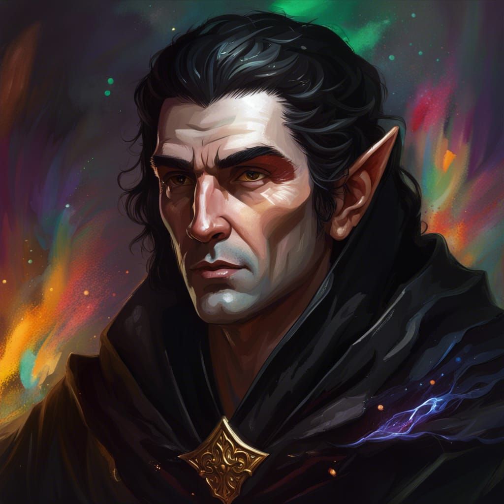 Handsome Elf in Black Robe: Hyperrealistic Portrait