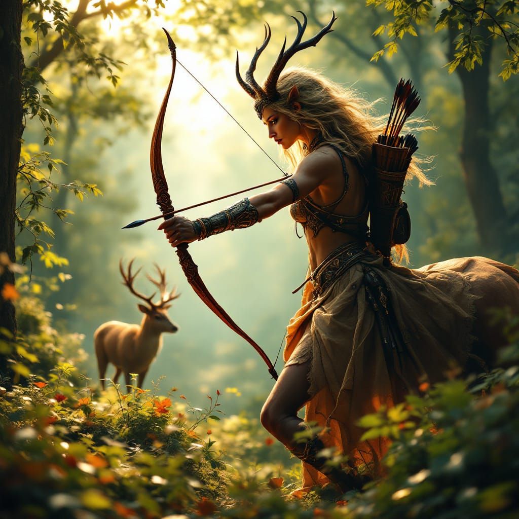 Centaur Hunt in Hyperrealistic Forest Landscape