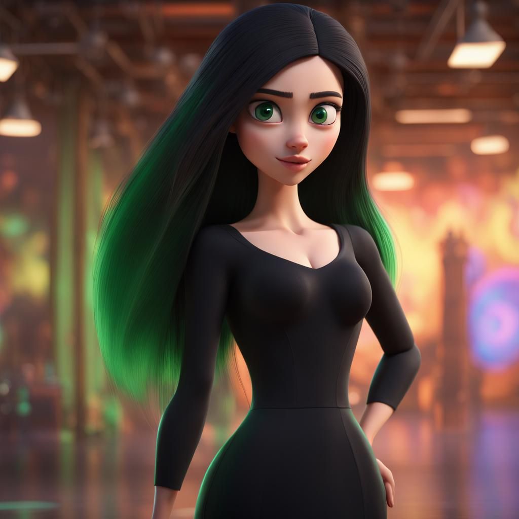 Young Woman in Black Dress: 3D Digital Art