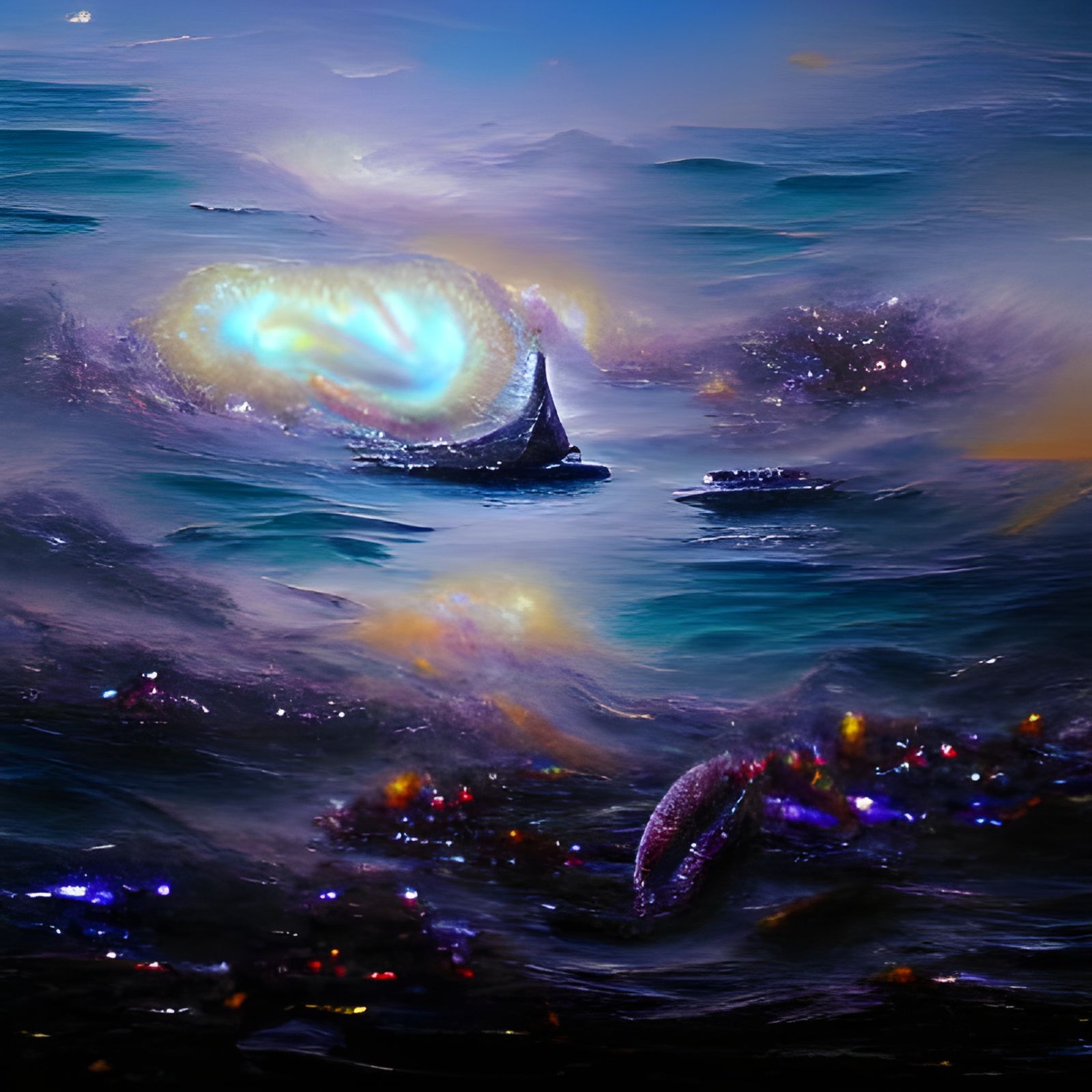 Ocean Reflecting a Galaxy: Oil on Canvas