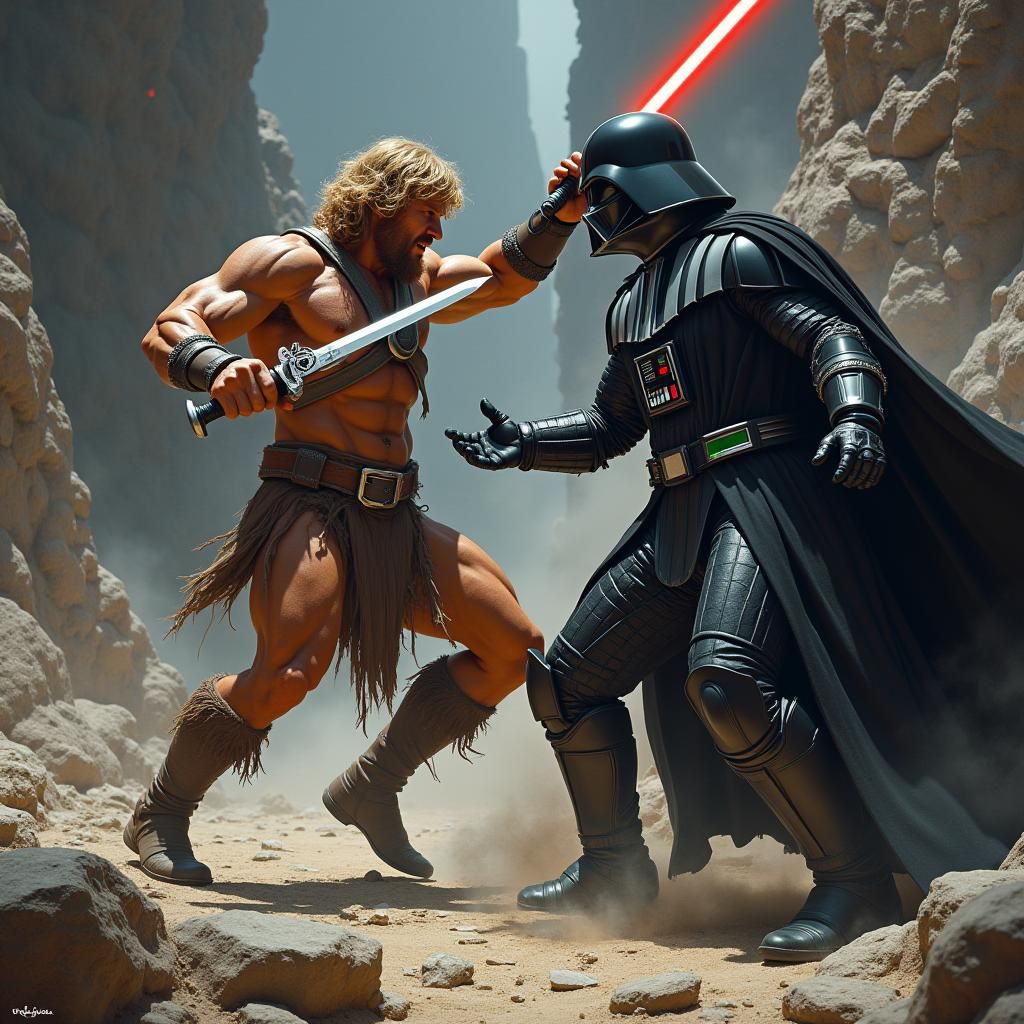 He-Man vs Darth Vader: Epic Battle Scene