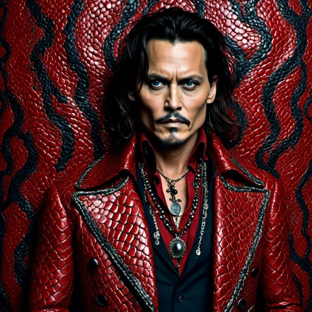 Johnny Depp Portrait with Red Snakeskin Texture