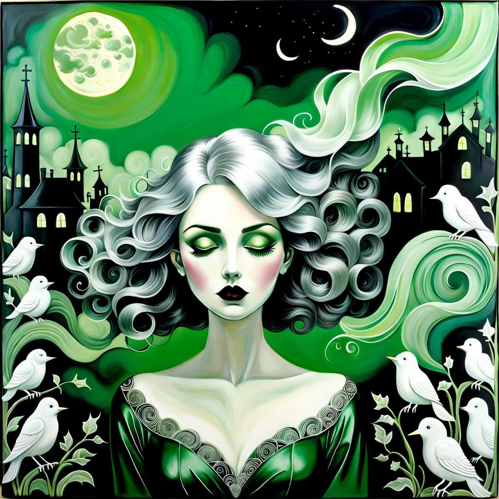 Monochromatic Silent Movie Scene in Encaustic Style