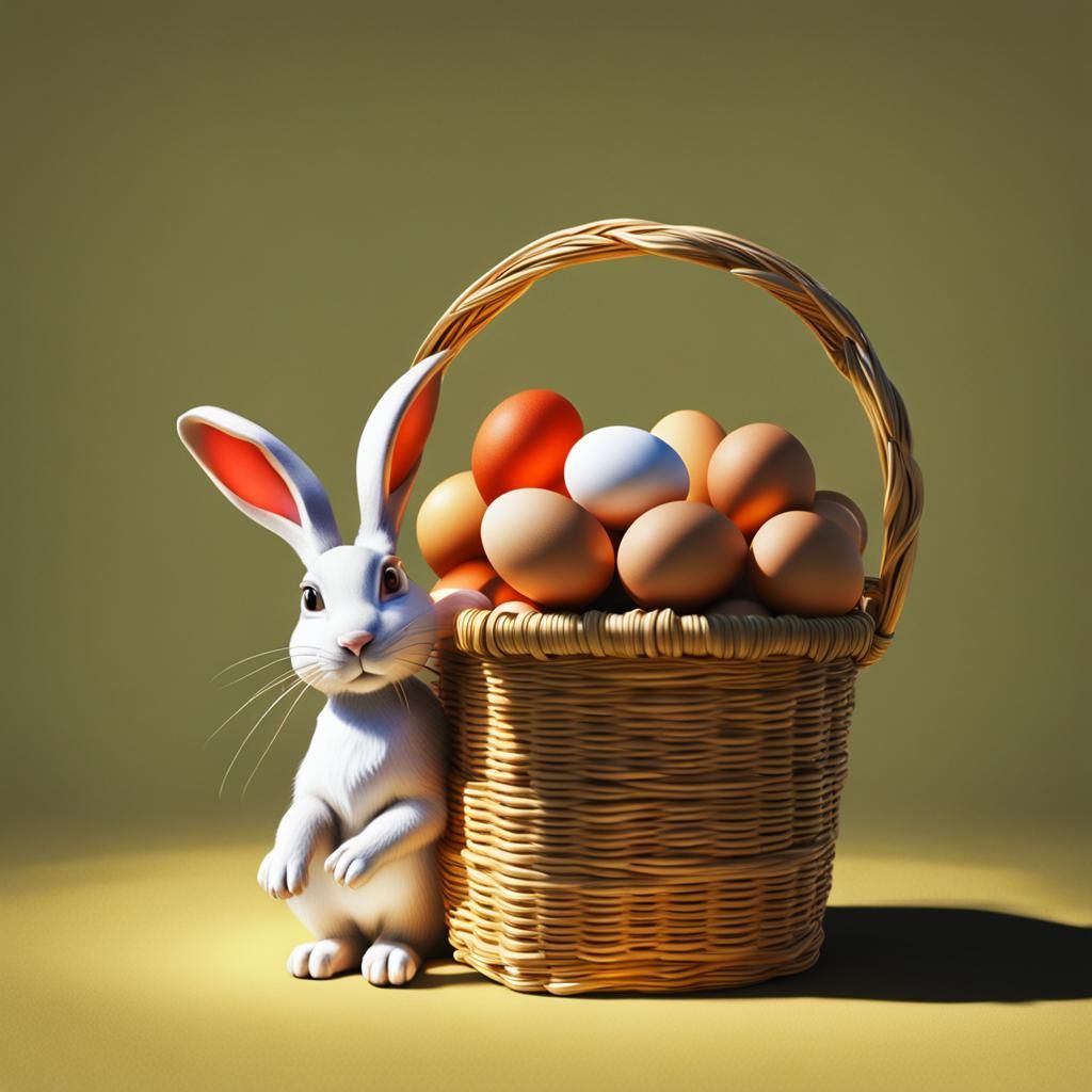 Rabbit Portrait with Easter Eggs, Tamara de Lempicka Style