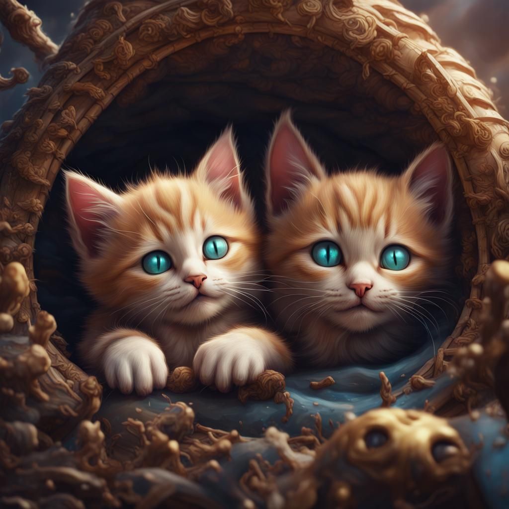Cute Kittens Sleeping: Detailed Matte Painting