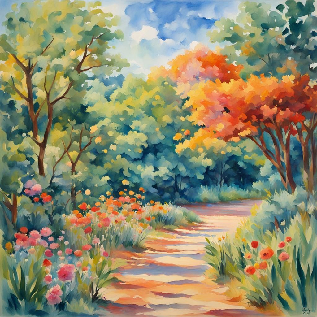 Impressionist Summer Scene in Gouache Style