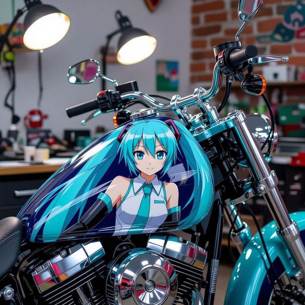 Hatsune Miku Airbrushed Motorcycle Tank Art