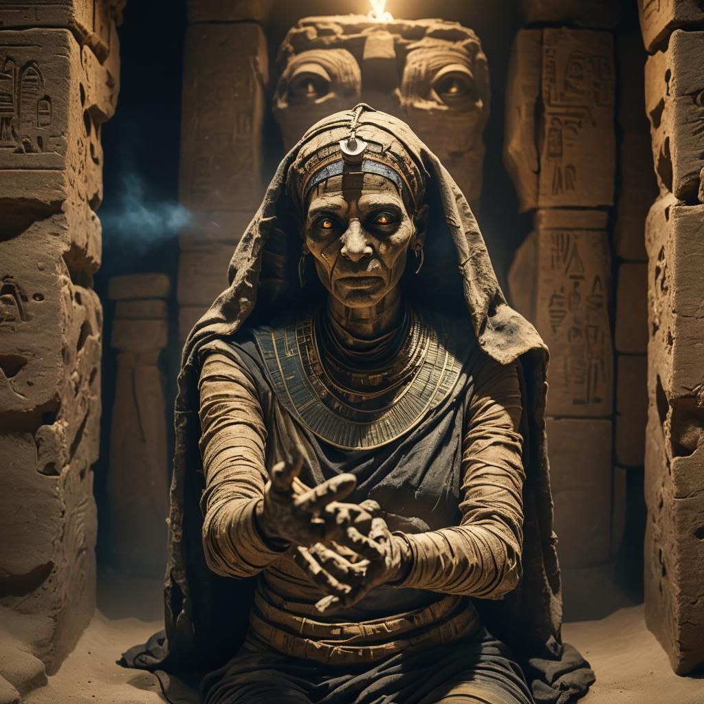 Eerie Egyptian Mummy in a Tomb