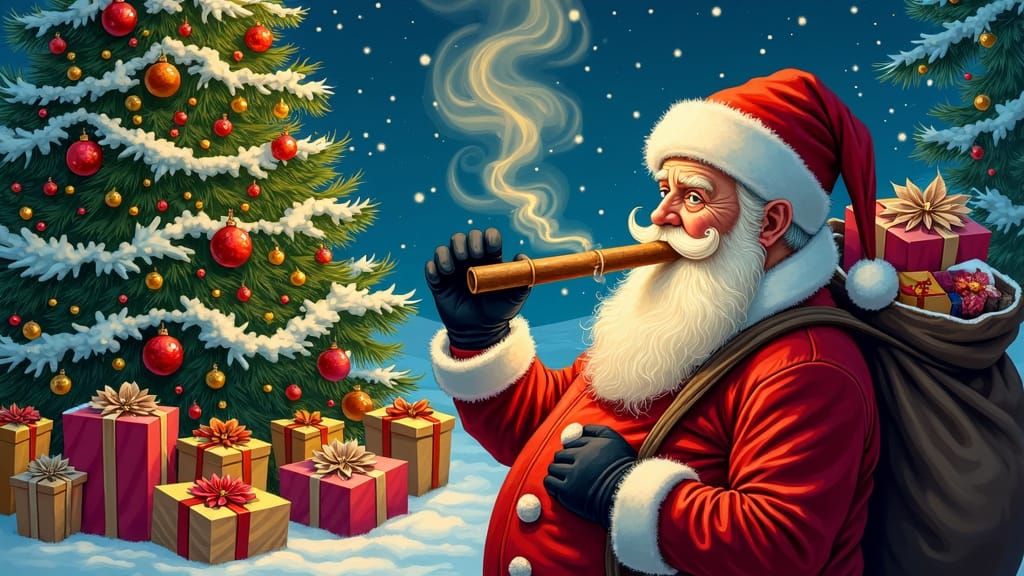 Festive Santa Claus in Graffiti-Style Winter Scene