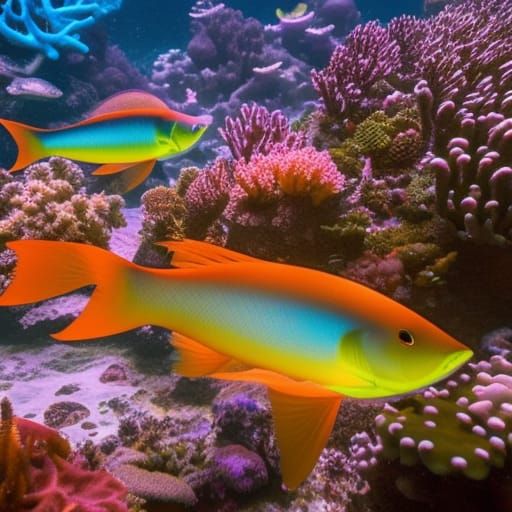 Bioluminescent Fish Swimming in the Dark Ocean