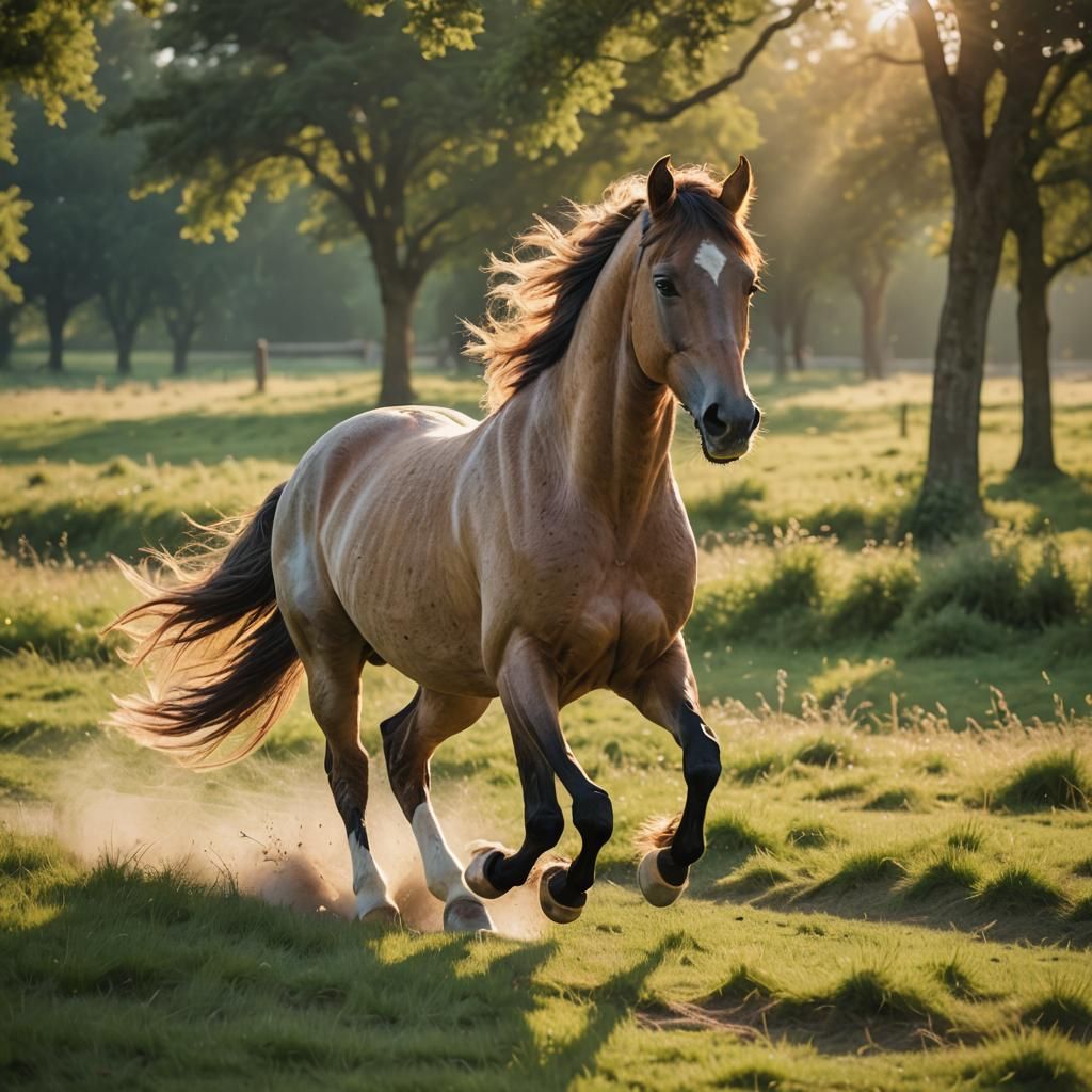 Galloping Horse in Meadow: Dynamic Action Photography