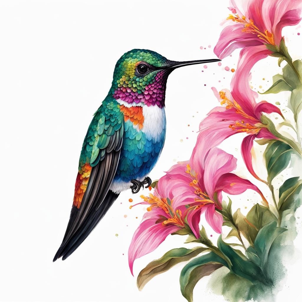 Hummingbird in Watercolor Art Style