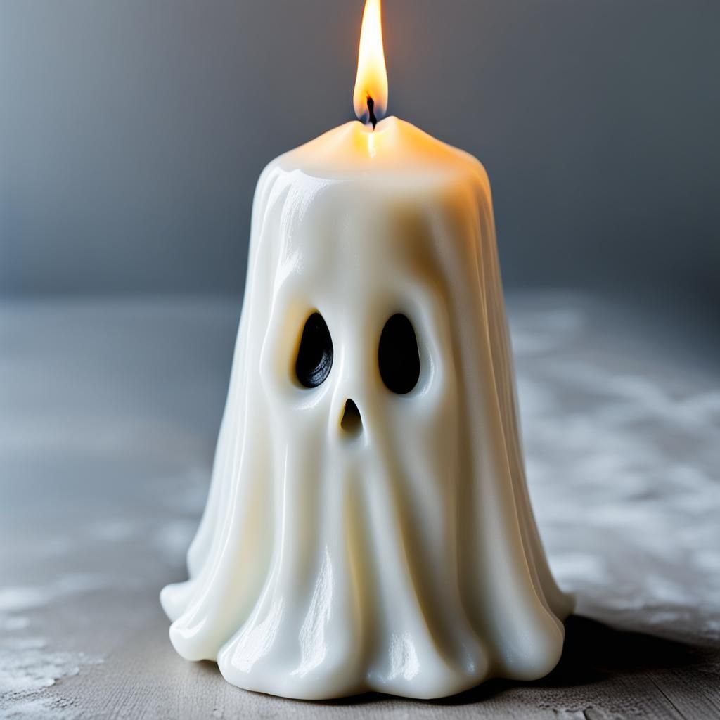 Ghost Candle with Flickering Flame Close-Up