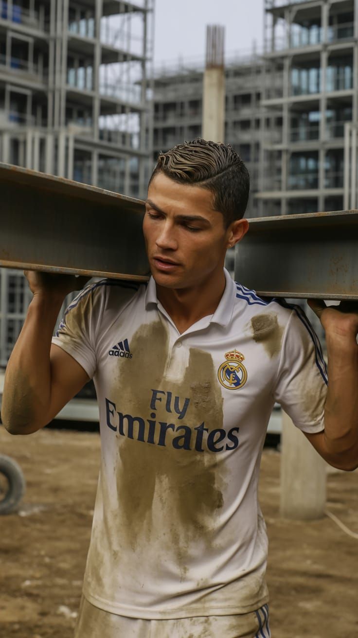 Ronaldo as Construction Worker in Real Madrid Shirt