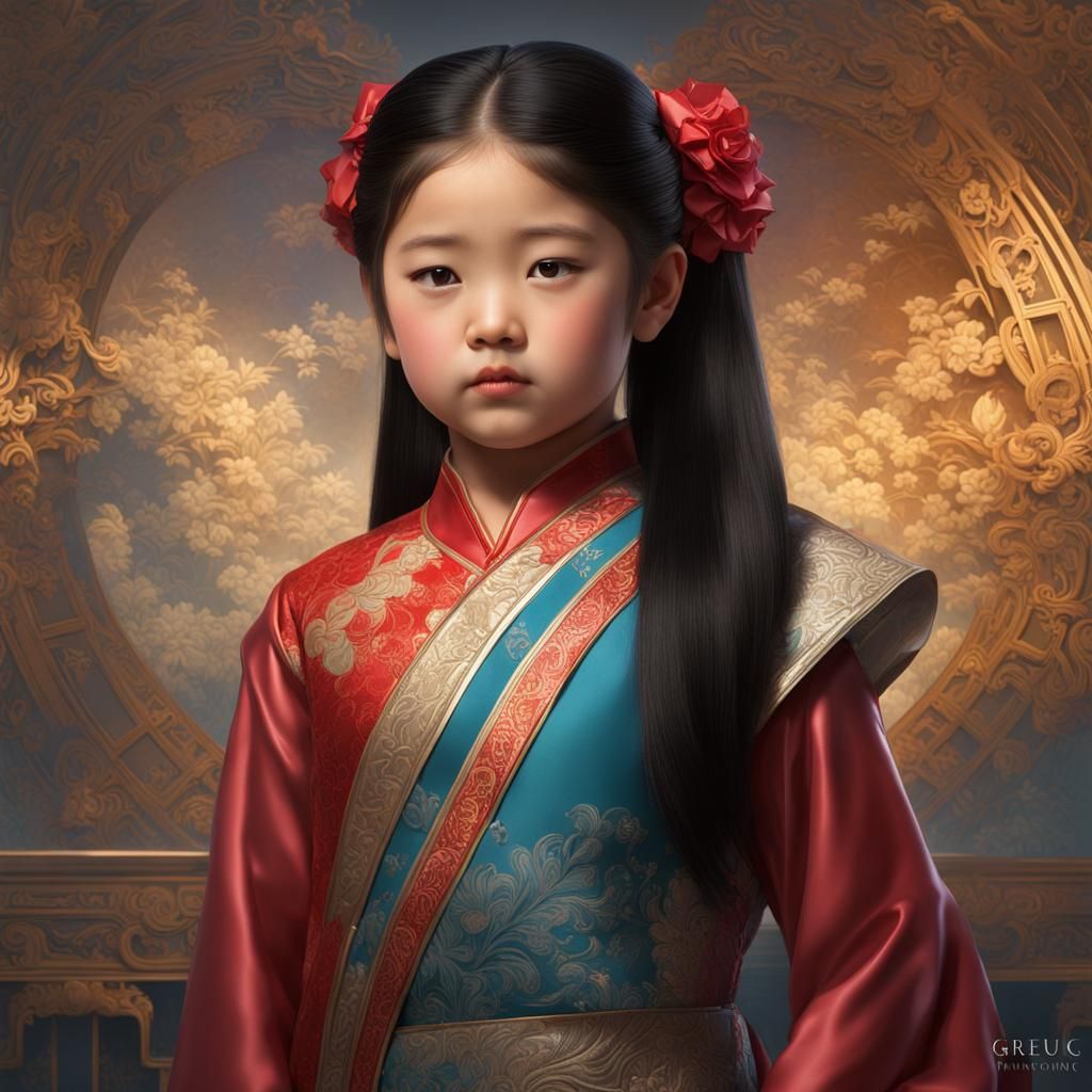 Detailed Portrait of a Chinese Girl in Formal Dress