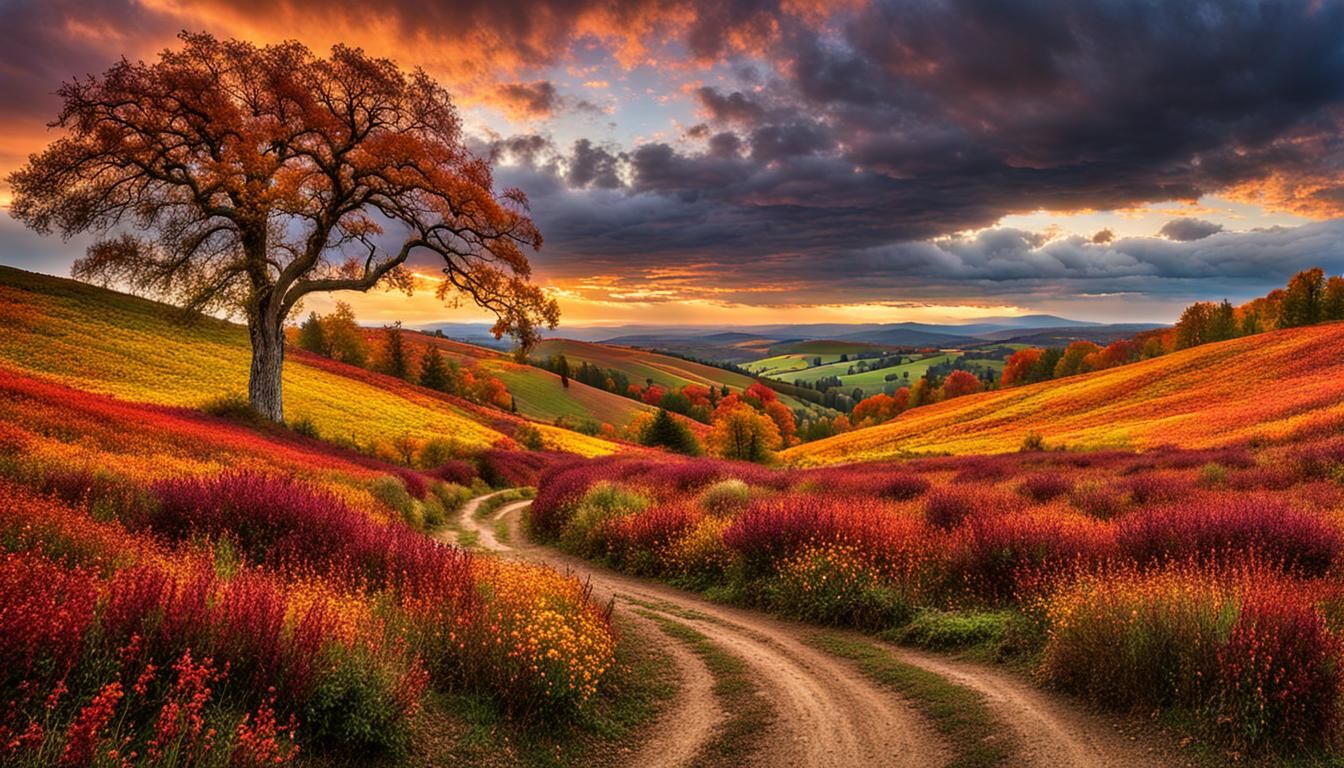 Autumnal Landscape with Dragon in Eerie Style