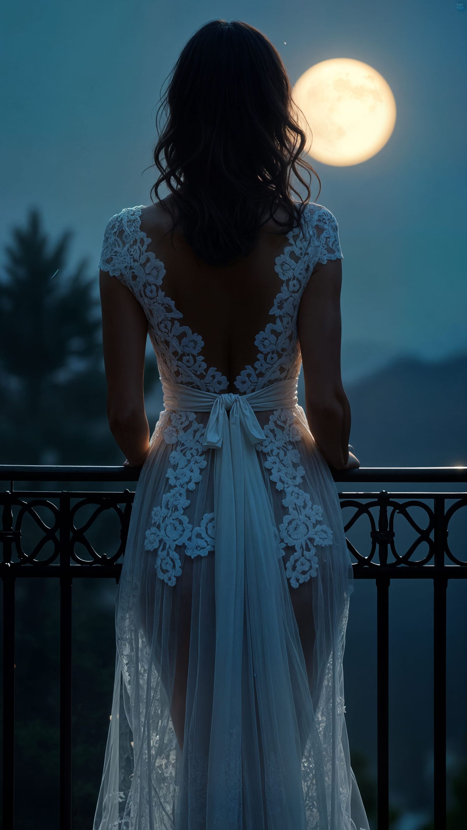 Ethereal Nighttime Portrait in Delicate Lace