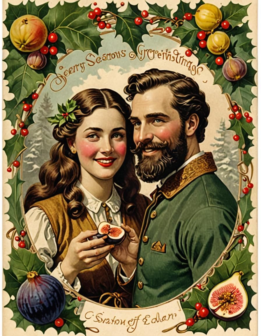 Friendly Eden Scene with Fig Leaf Clad Couple and Snake