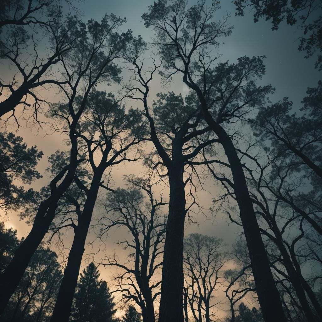 Trees Bending in Storm: Cinematic Film Still