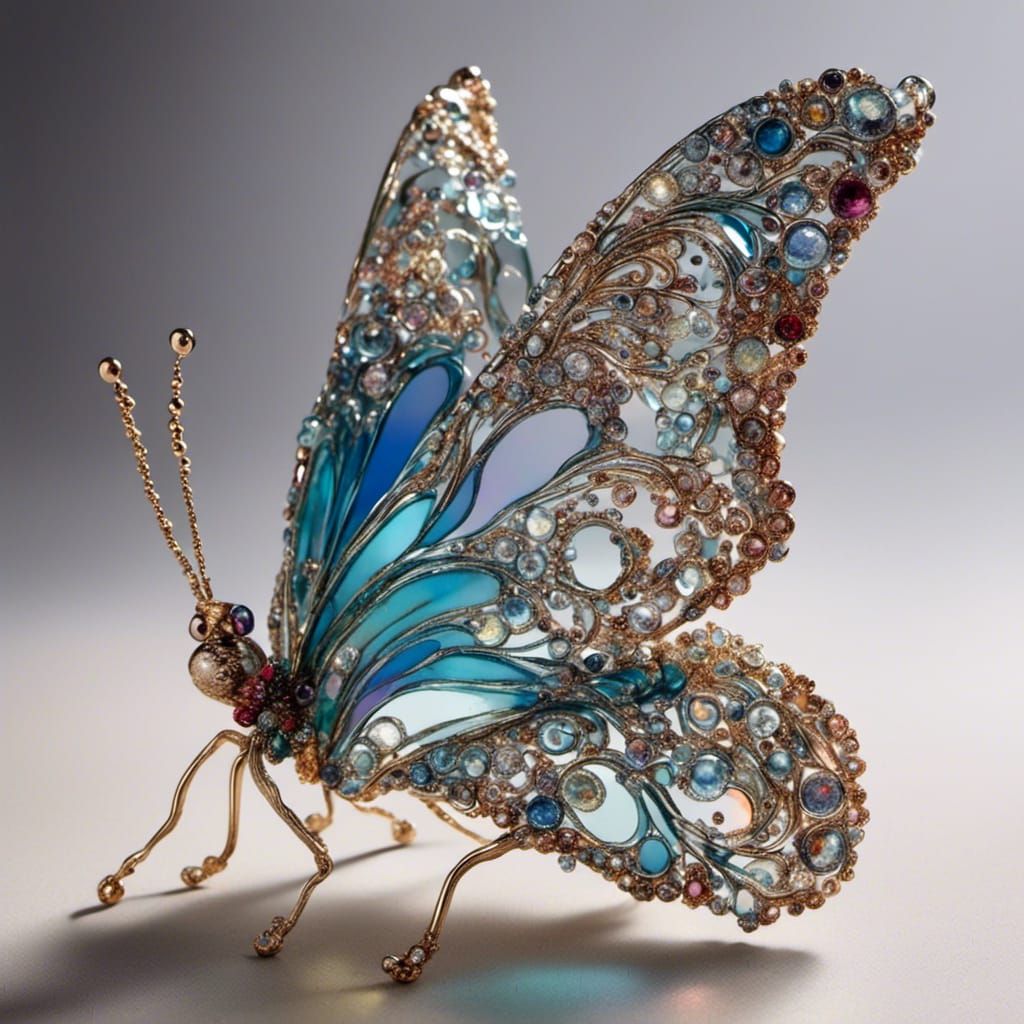 Iridescent Glass Butterfly Sculpture: Intricate Detail