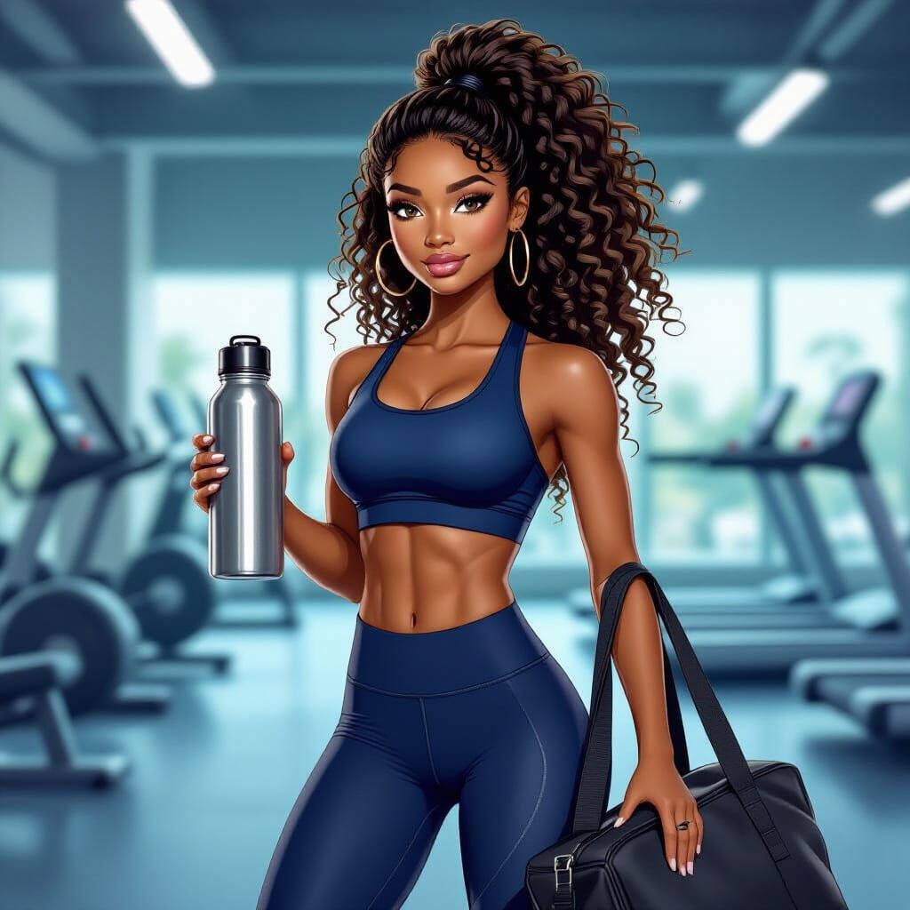 Fit Black Barbie Prepares for Gym Workout in Stylish Athleis...