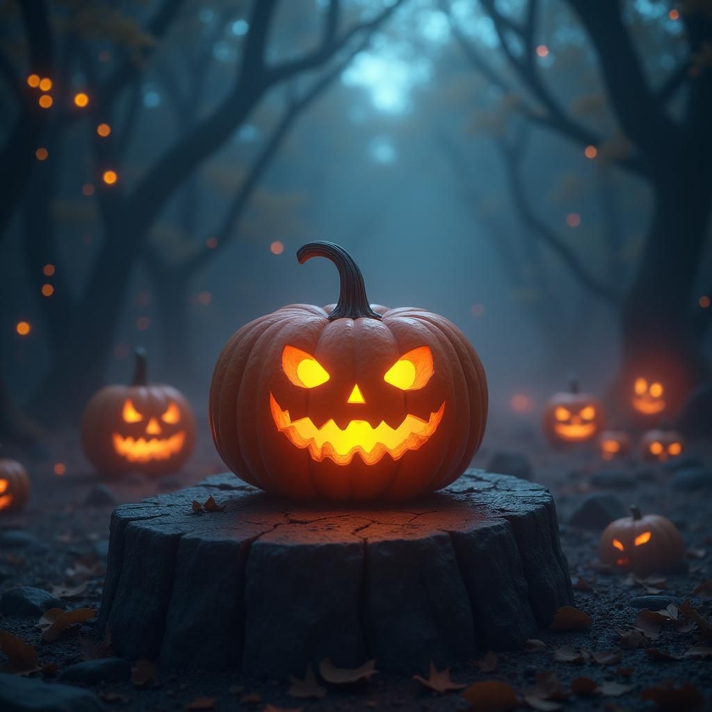 Mystical Glowing Pumpkin on Halloween Night