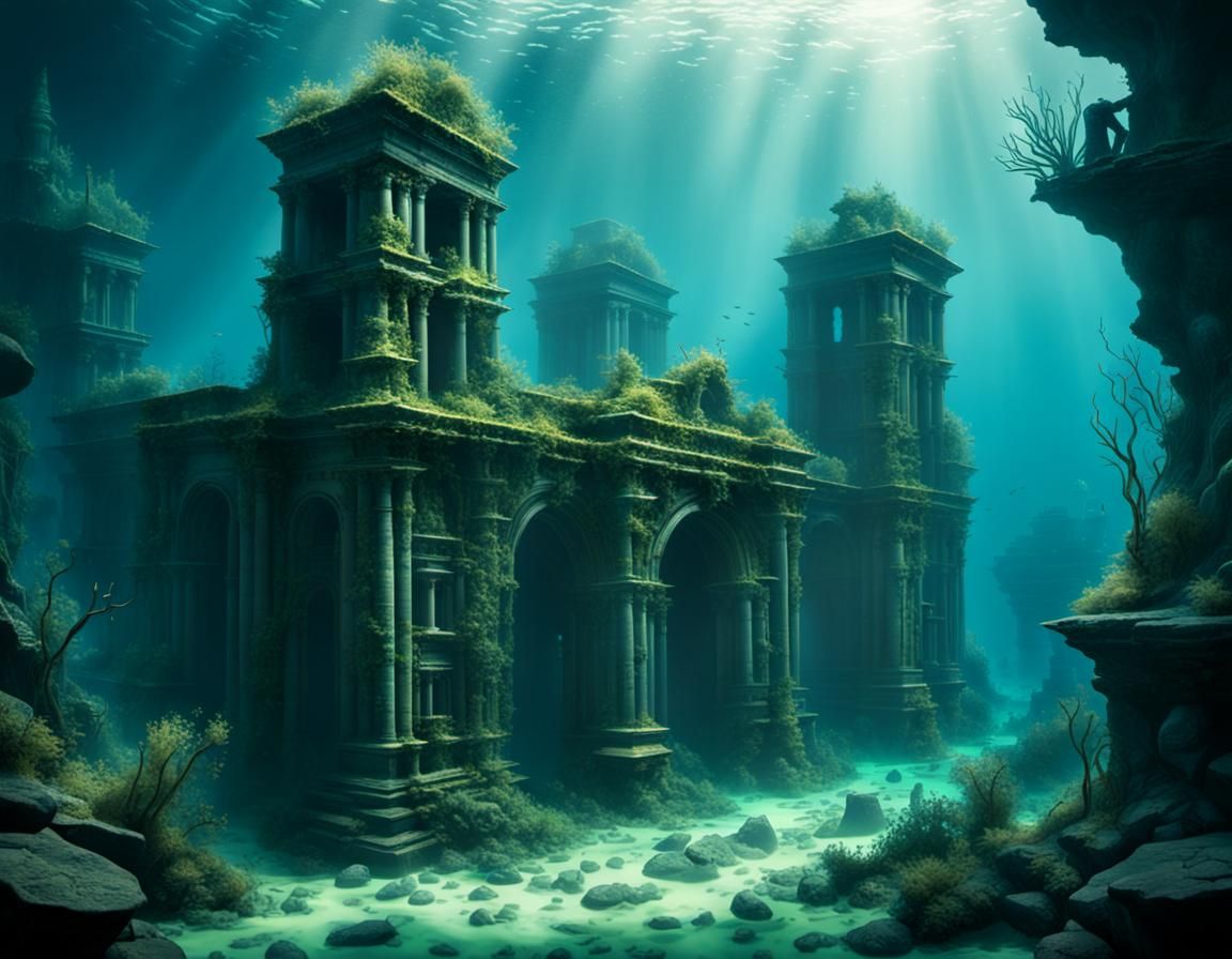Atlantis Ruins Illuminated in the Deep Ocean